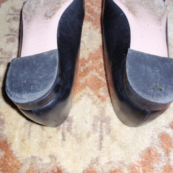 Prada Black Leather Pointed Toe Ballet with Bow Size 37.5 - Picture 4 of 8